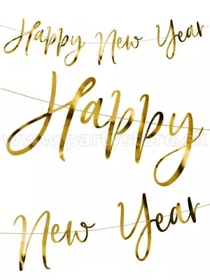 Banner - HAPPY NEW YEAR GOLD - zlatý, 66 x 18 cm, papier