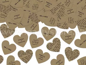 Konfety - SRDCIA - SVADOBNÉ - papier Kraft s potlačou, 3 gramov