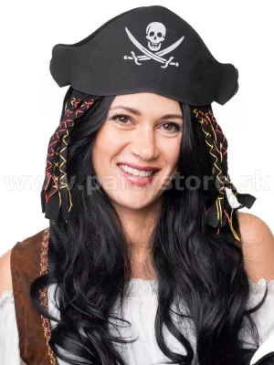 Klobúk - PIRÁT BANGARANT - čierny, penový s vrkôčikmi
