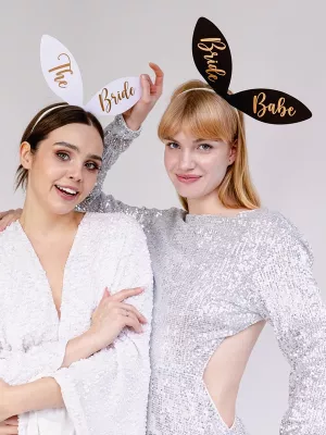 Čelenky - THE BRIDE & BRIDE BABE - 1 ks biela + 5 ks čierna, papier a plast