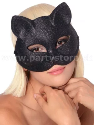 Maska škraboška - MAČKA GLITTER - čierna, flitrovaná, dámska