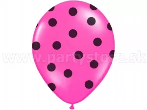 Balón pastel 30 cm - RETRO BODKY - sýto ružový s čiernymi bodkami