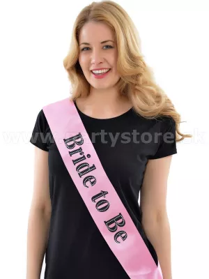 Šerpa - BRIDE TO BE DIAMANTE - saténová, bledoružová s kameňmi