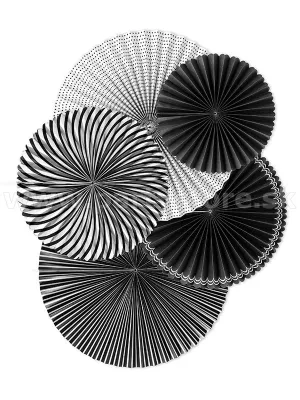 Dekorácie na zavesenie - ROZETY - BLACK & WHITE - čierno biele, bal. 5 ks, papier