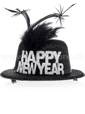 Klobúk - MINI BOWLER HAPPY NEW YEAR - strieborný nápis