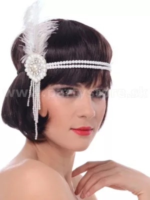 Čelenka - 20s CRYSTAL FLAPPER VINTAGE INSPIRED - biela s perím
