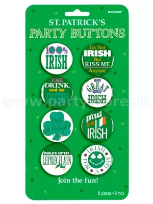 Odznaky - ST. PATRICK´S - zeleno biele priemer 4,5 cm, bal. 8 ks, kov