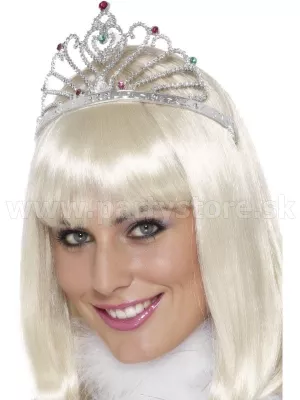 Čelenka tiara - FAN DESIGN - strieborná, farebné kamene, plast