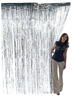 Záves dekoračný - PARTY METALLIC - strieborný, 90 x 250cm, fólia