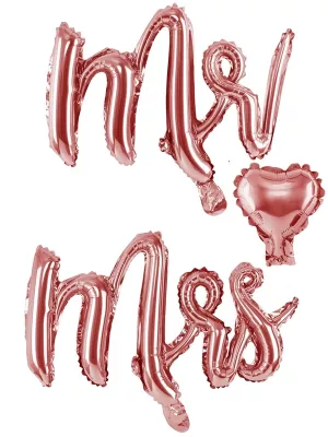Balón fólia banner 69 x 125 - MR & MRS - ružovo zlatý
