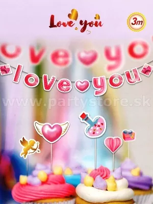 Banner - LOVE YOU - 20,5 x 155 cm, ružový kartónový papier