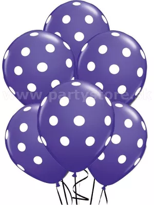 Balón pastel 30 cm - RETRO BODKY - fialový s bielymi bodkami, 1 kus, latex