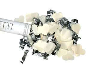 Vystreľ. konfety - WEDDING HEARTS - 80 cm tuba, biele srdcia