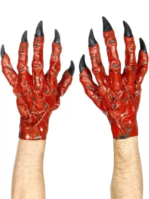Rukavice - DIABOL - červené čertovské s čiernymi pazúrmi, latex