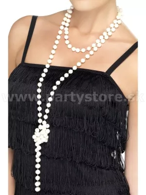 Náhrdelník perlový - 20s FLAPPER FASHION - biele plastové perly