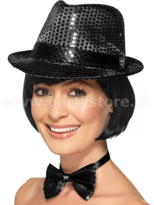 Klobúk - TRILBY FLITER - čierny, lesklé flitre, unisex