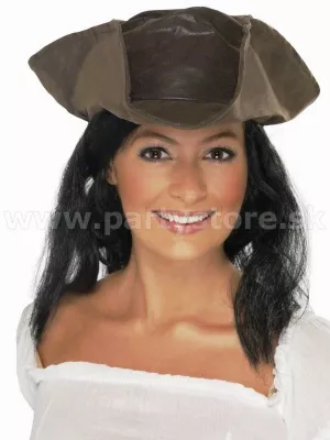 Klobúk - PIRAT TRICORNE - hnedý s čiernymi vlasmi, unisex
