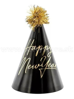 Klobúčiky - HAPPY NEW YEAR - čierne, výška 16 cm, balenie 6 ks, papier