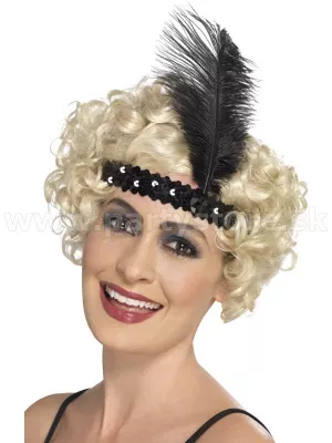 Čelenka - 20s FLAPPER DIAMOND - čierna s ozdobným kameňom a perom