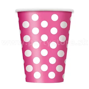 Poháre - RETRO BODKY - ružové s bielymi bodkami, 355 ml, bal. 6 ks