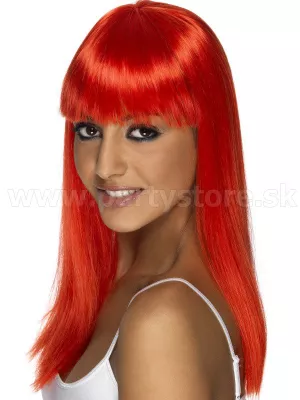 Parochňa - GLAMOURAMA - neon červená, dlhá 50 cm s ofinou, dámska
