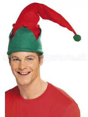 Čiapka - ELF - ŠKRIATOK - červeno zelená so zvončekmi, plstená