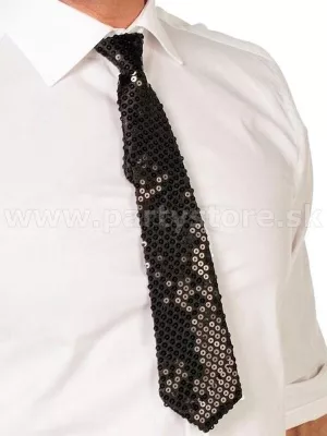 Viazanka kravata - RETRO CHIC - čierna, dlhá 33 cm, satén s flitrami