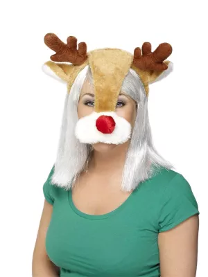 Čelenka - SOB - hnedo biela s plyšovým čumakom, uškami a parohmi