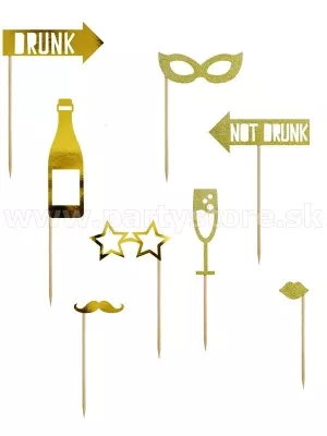 Rekvizity foto - LET´S CELEBRATE - zlaté, mix vzorov, balenie 8 kusov