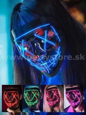Maska svietiaca LED - PURGE RAVE PARTIES - čierna, modré svetlo
