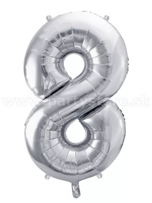 Balón - ČÍSLICA 8 - výška 86 cm, strieborný, fólia
