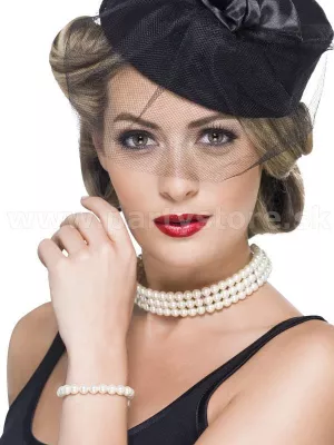 50s súprava 2 dielna - VINTAGE FAUX PEARL - perlový náhrdelník a náramok