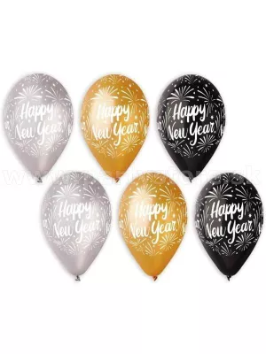 Balóny - HAPPY NEW YEAR PREMIUM - priemer 30 cm, metalíza, 6 ks