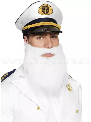 Brada a fúzy - NÁMORNÍK - biela dĺžka 24 cm uchytenie na gumičku