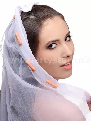 Závoj - NEVESTE NYMFOMANKA - biely s mini penismi