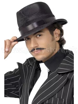 Klobúk - GANGSTER VELVET - čierny so zamatovým vzhľadom, pánsky