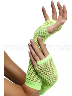 Rukavičky sieťované - 80s GLAMOUR - neón zelené bez prstov, 24 cm, dámske