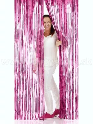 Záves dekoračný - PARTY METALLIC - tmavo ružový, 90 x 250cm, fólia
