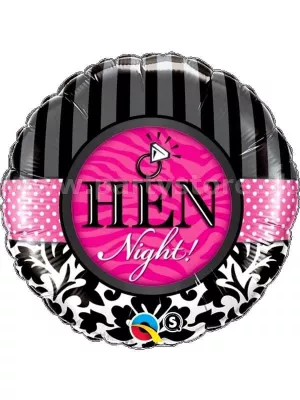 Balón fólia 46cm kruh - HEN NIGHT DAMASK DESIGN - ružovo čierny