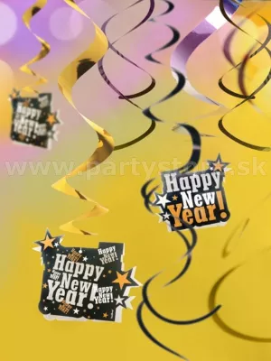 Špirály na zavesenie - HAPPY NEW YEAR ! - 60 cm, fólia, 5 ks