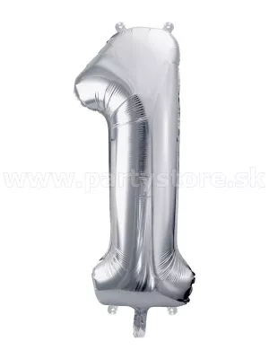 Balón - ČÍSLICA 1 - výška 86 cm, strieborný, fólia