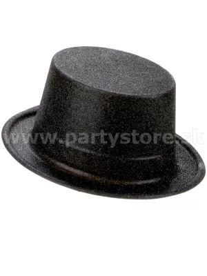 Klobúk cylinder - MAGICMAN GLITTER - čierny, trblietavý, plast