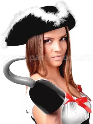 Klobúk - Pirát - TRICORNE - čierny s bielym marabou