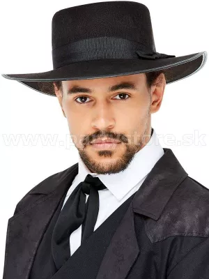 Klobúk - 20s CAMDEN GANGSTER - čierny s ozdobnou stuhou