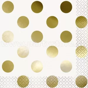 Obrúsky - RETRO BODKY - bielo - zlaté, 25 x 25 cm, bal. 16 ks