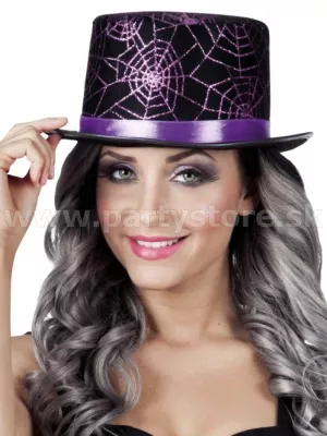 Klobúk cylinder - PAVUČINA TRBLIETAVÁ - čierno fialový