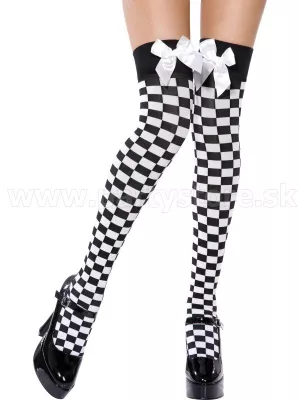 Pančuchy samodržiace - ŠACHOVNICA - nepriehľadné s mašličkami, b