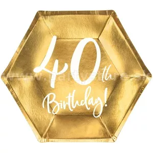 Taniere - HAPPY BIRTHDAY 40th - priemer 20 cm, bal. 6 ks, papier