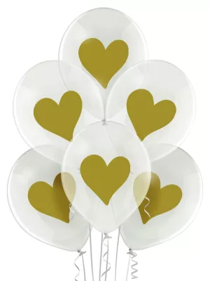 Balón priezračný 30 cm - SRDCE ZLATÉ - balenie 6 ks, latex