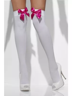 Pančuchy nepriehľadné - SEXY IMPRESS - biele s fuchsia mašličkou